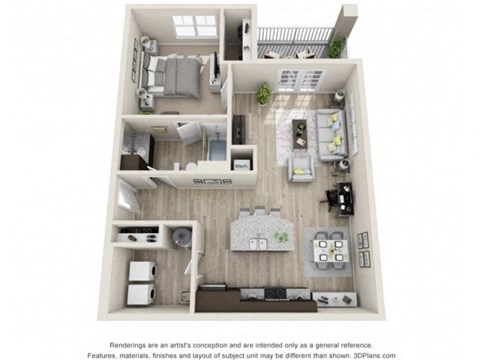 Floor plan for 1 bed, 1 bath, 893 sqft